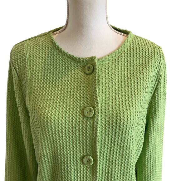 JH Collectibles Cardigan Jacket Size XL Lime Green Waffle Knit Button Up Pockets - Picture 5 of 9